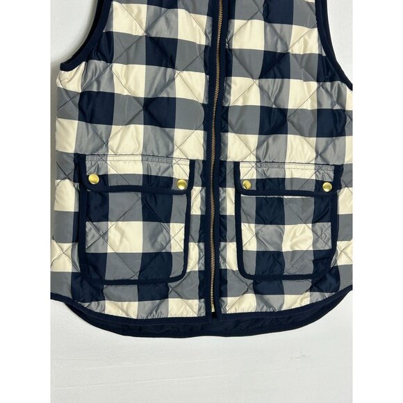 J. Crew Quilted Excursion Vest Buffalo Plaid in Blue / White - Sz S - New - Picture 5 of 10